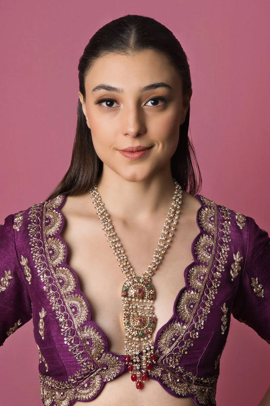 Exquisite Jadau Half Moon Pendant Necklace 