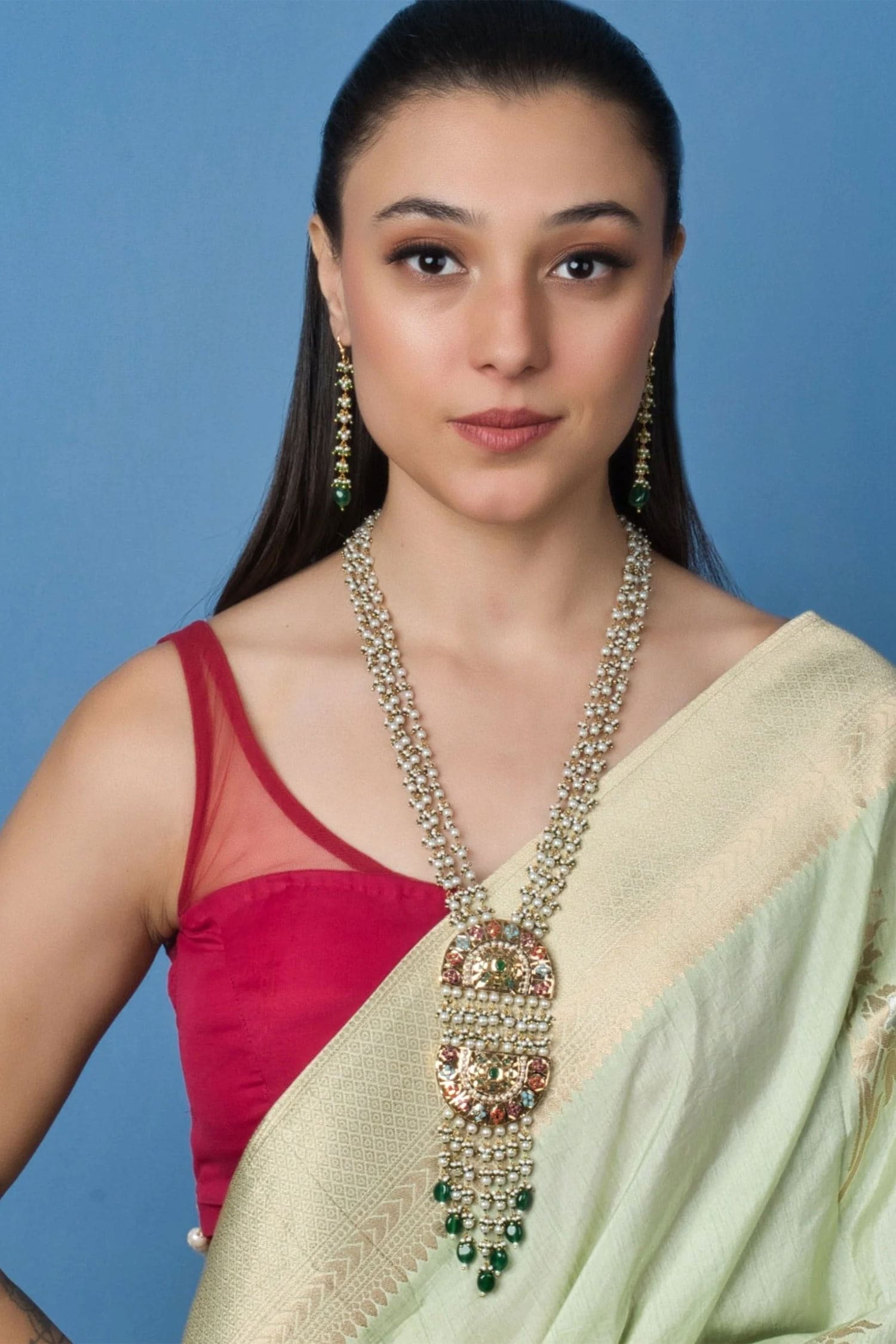 Royale Double Half Moon Jadau Necklace Set 