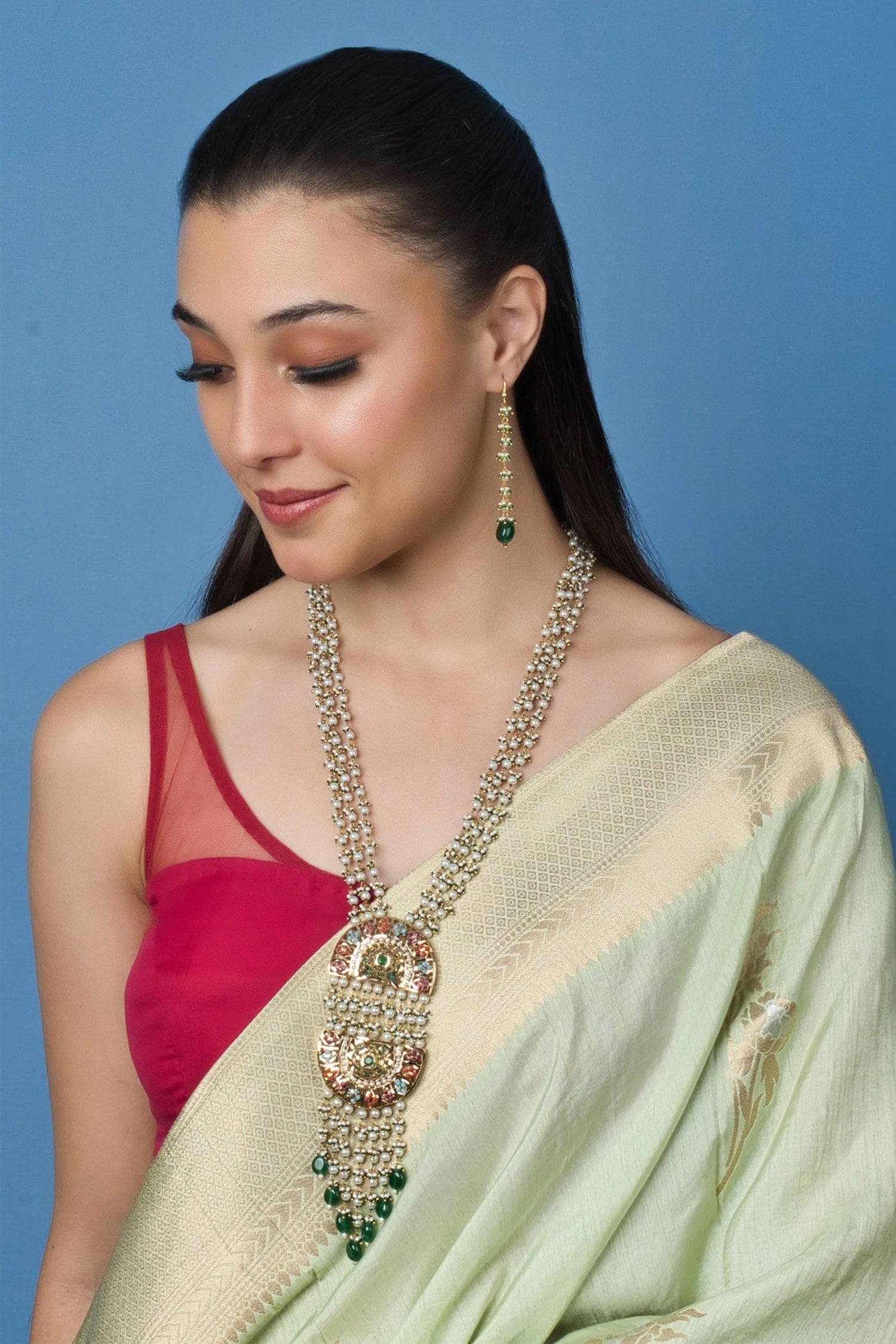 Royale Double Half Moon Jadau Necklace Set 
