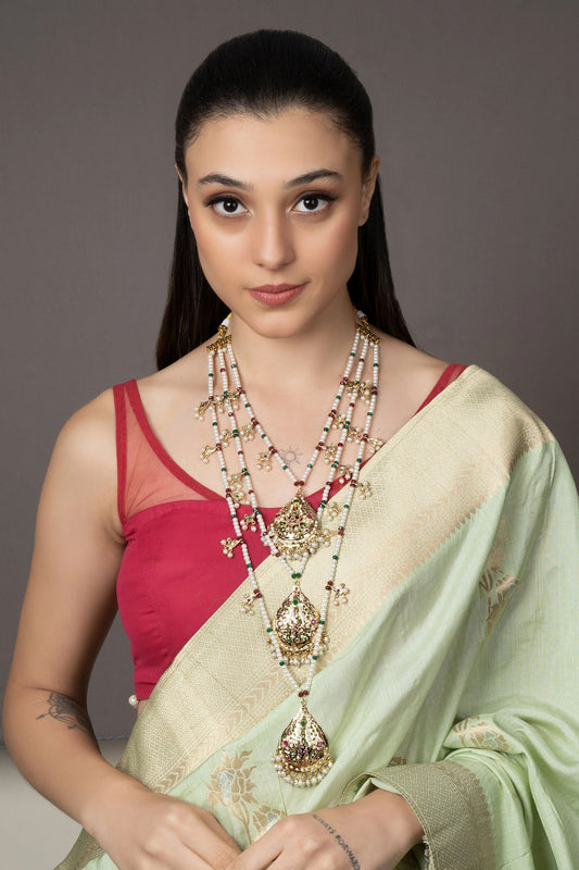 Exquisite Jadau Drop Pattern Multilayer Necklace 