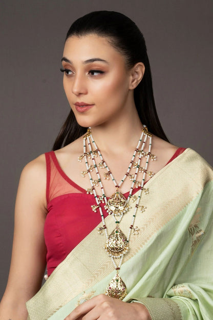 Exquisite Jadau Drop Pattern Multilayer Necklace 