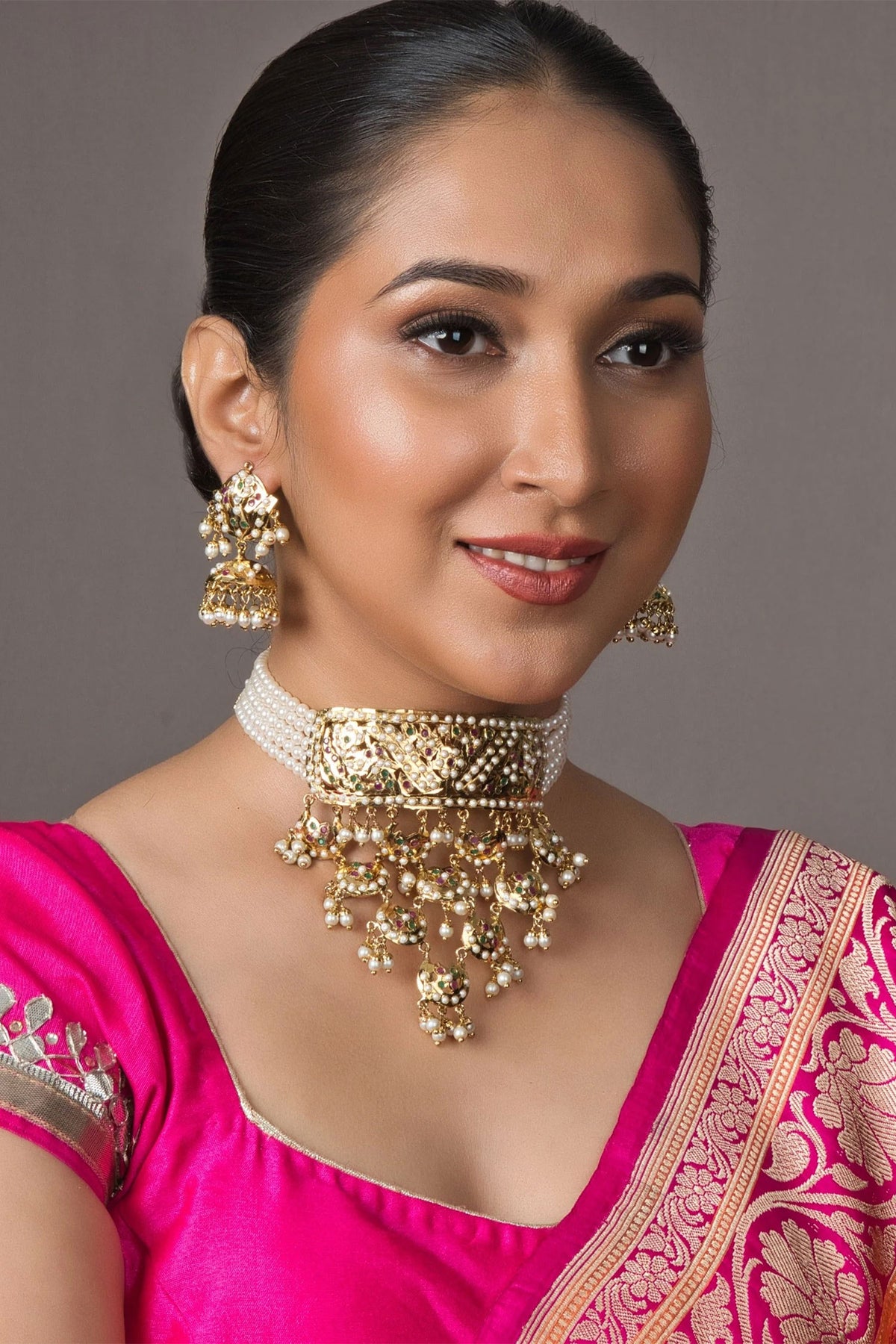 Stone Studded Waterfall Layered Choker Set 