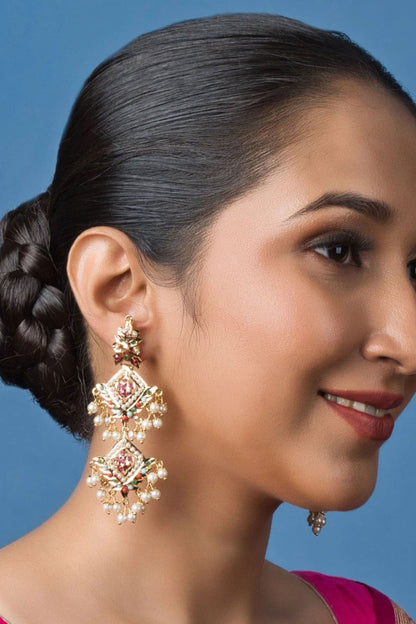 Anya Diamond Pattern Jadau Earrings 