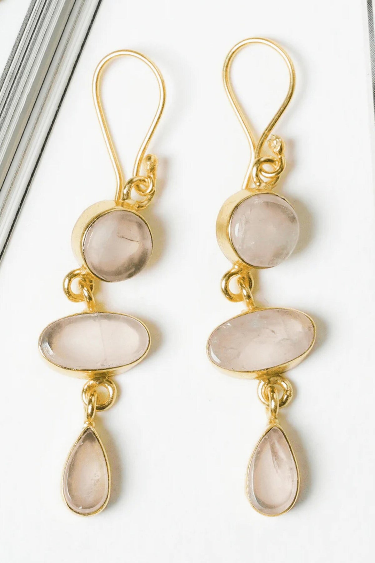 Rose Quartz Studded Earrings 