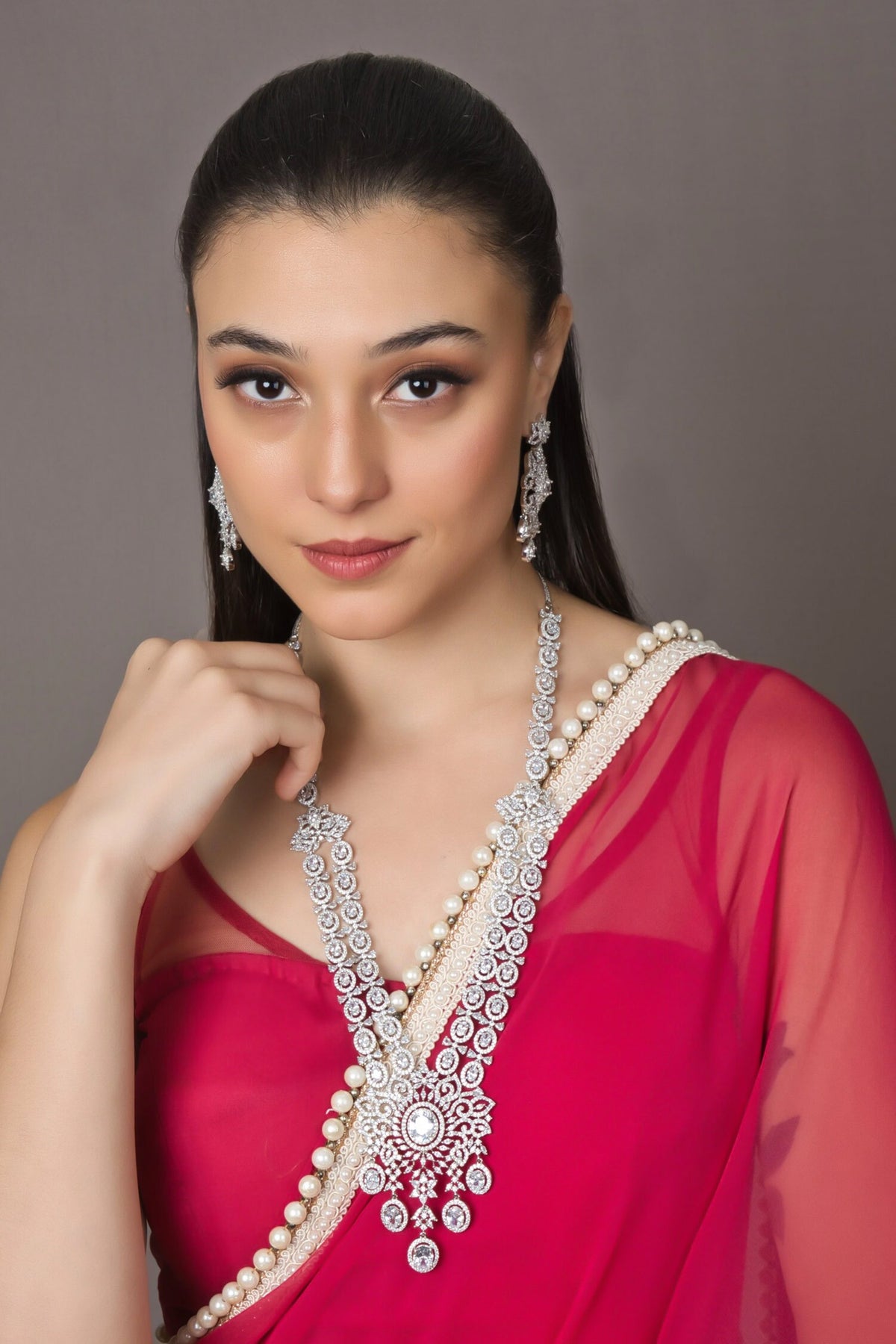 American Diamond Studded Floral Necklace Set 