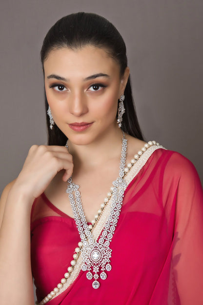 American Diamond Studded Floral Necklace Set 