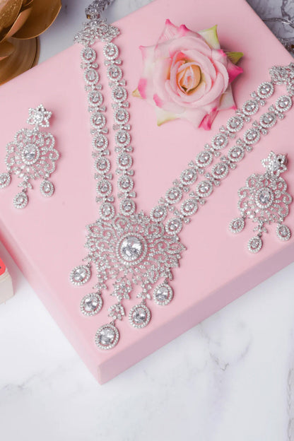 American Diamond Studded Floral Necklace Set 
