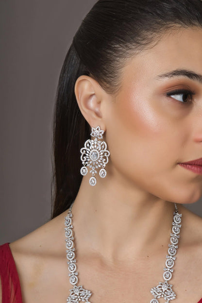 American Diamond Studded Floral Necklace Set 