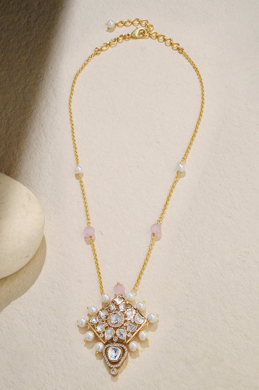 Kundan & Pearl Embellished Pendant Necklace 