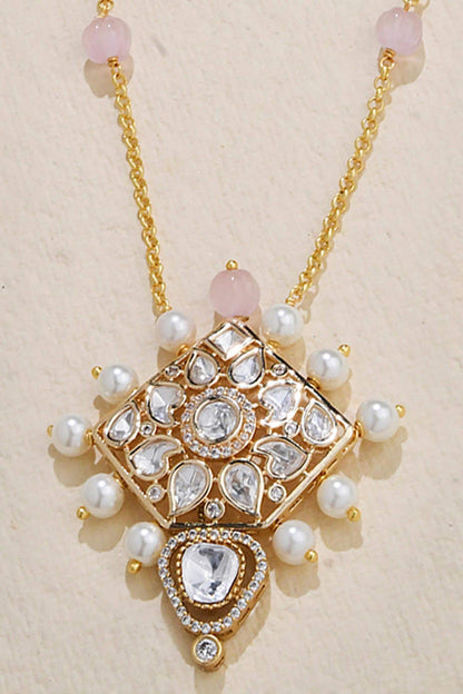 Kundan & Pearl Embellished Pendant Necklace 