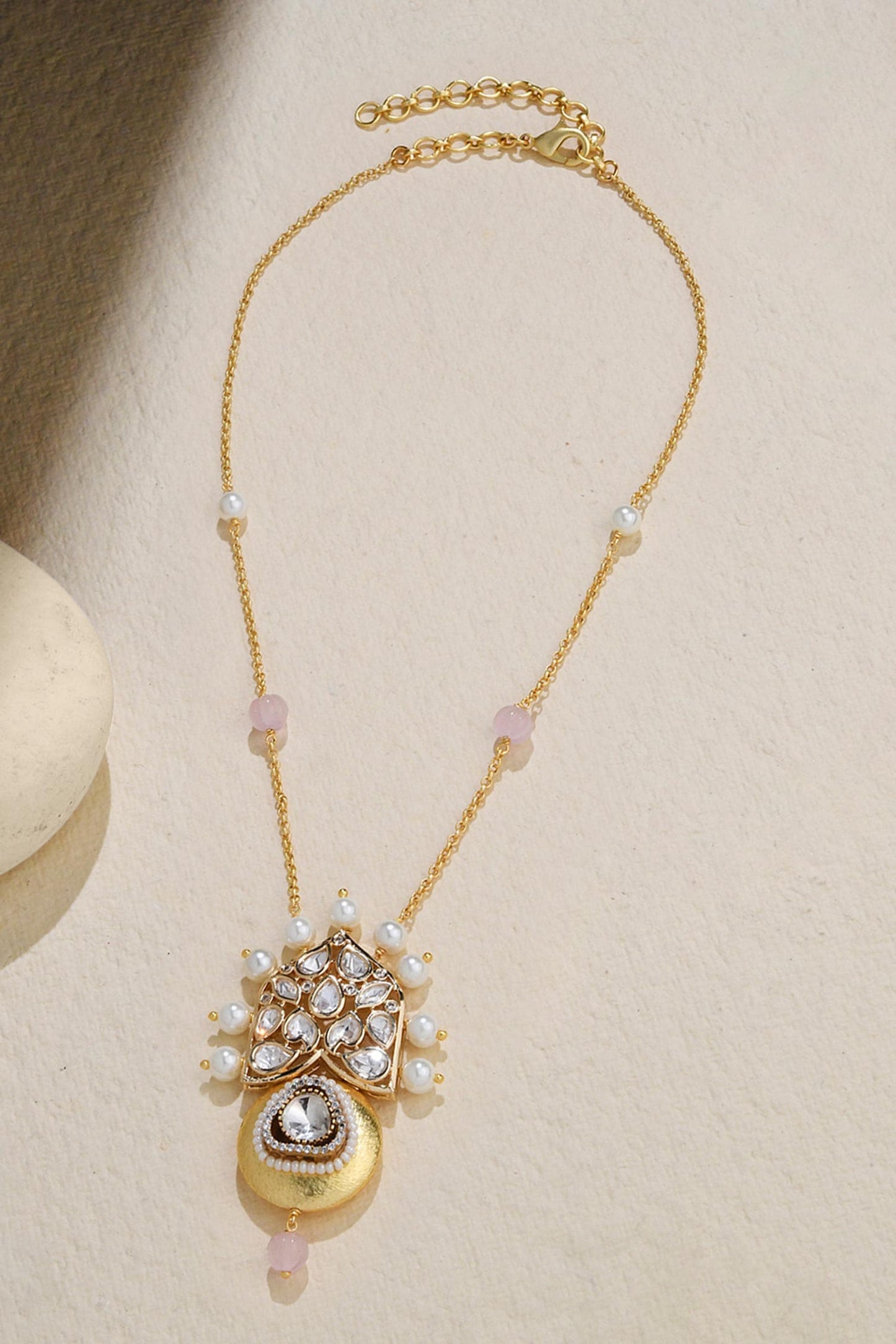 Brilliant Polki & Pearl Embellished Pendant Necklace 