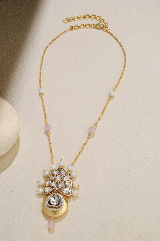 Brilliant Polki & Pearl Embellished Pendant Necklace 