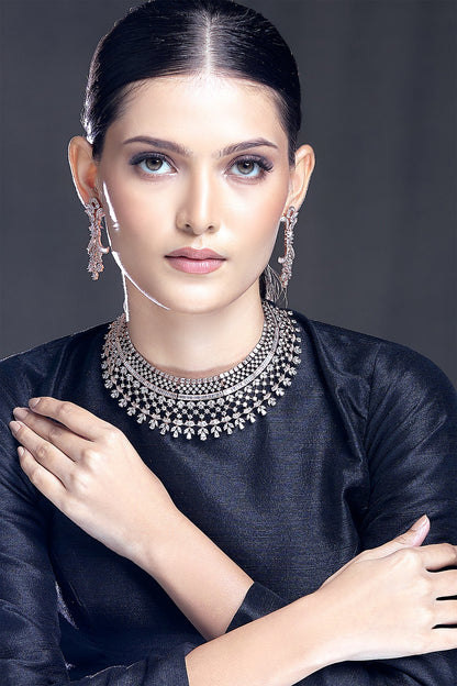 Zircon & Emerald Stone Embellished Necklace Set 