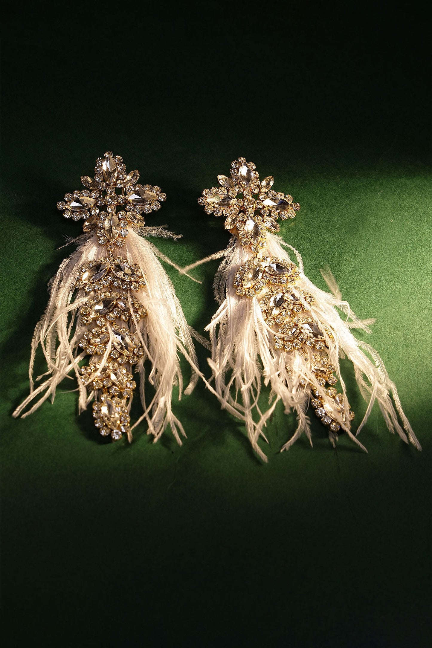 Glory Feather & Crystal Embellished Earrings 