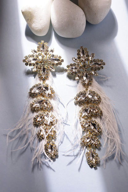 Glory Feather & Crystal Embellished Earrings 