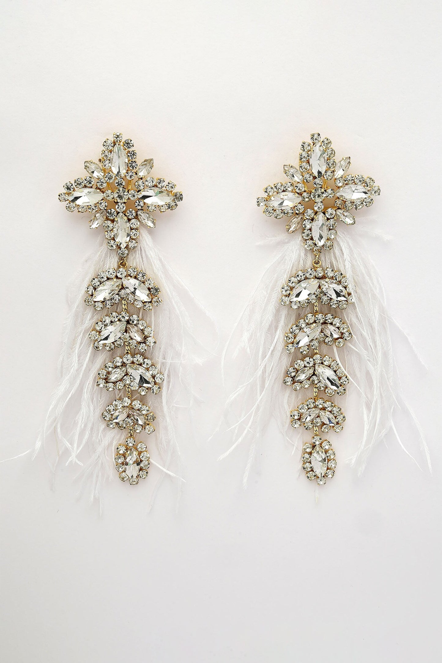 Glory Feather & Crystal Embellished Earrings 