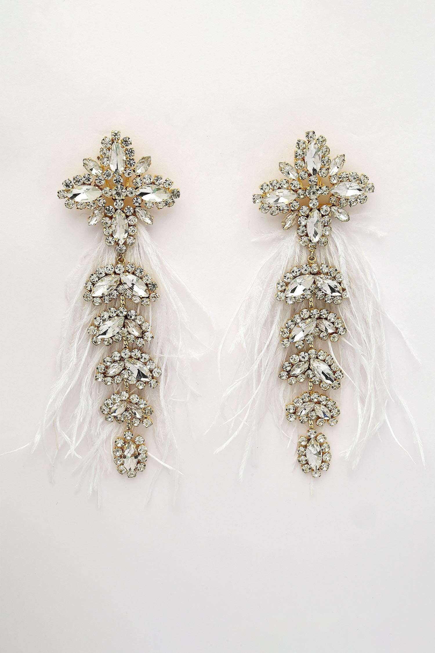 Glory Feather & Crystal Embellished Earrings 