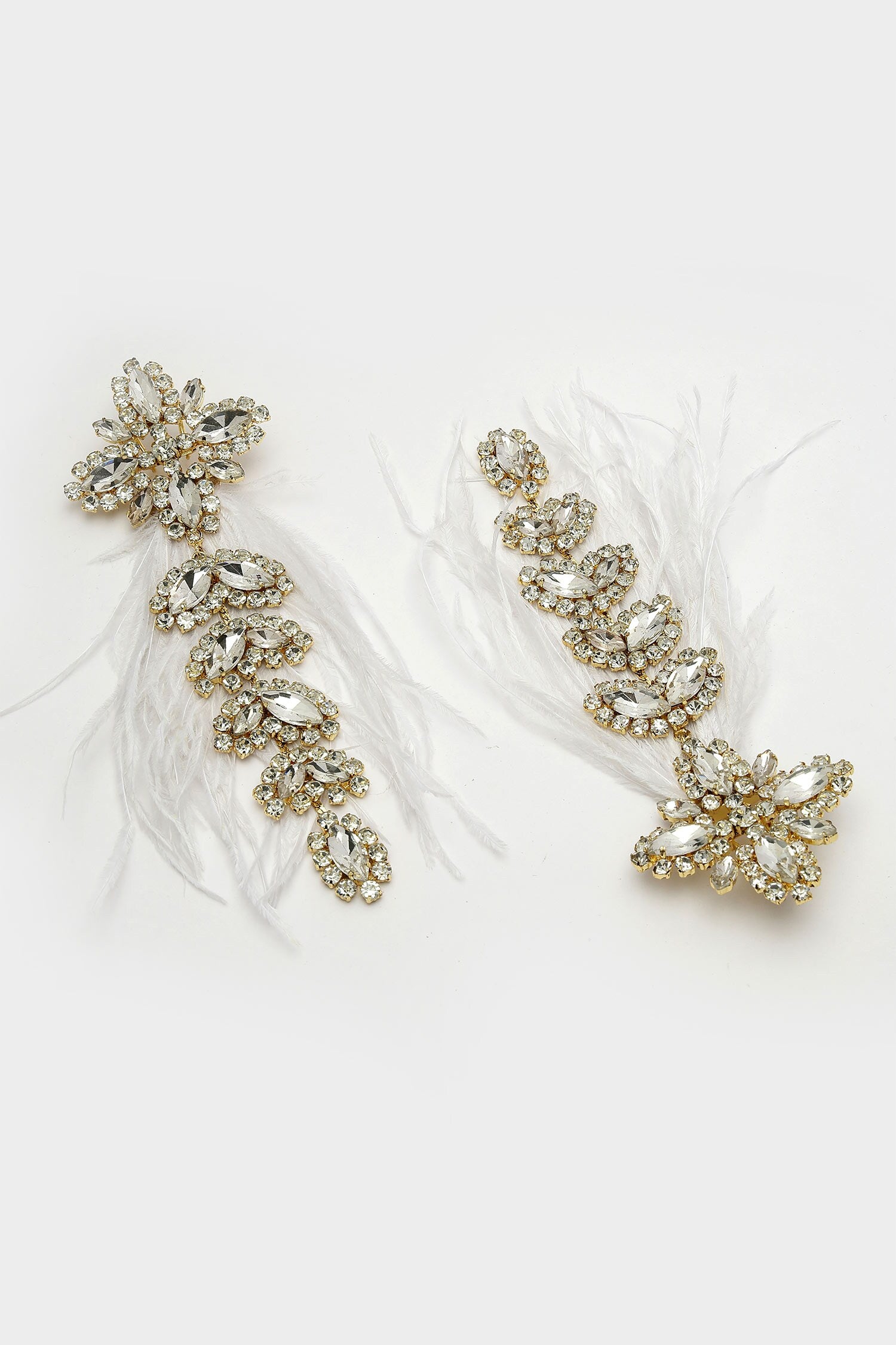 Glory Feather & Crystal Embellished Earrings 