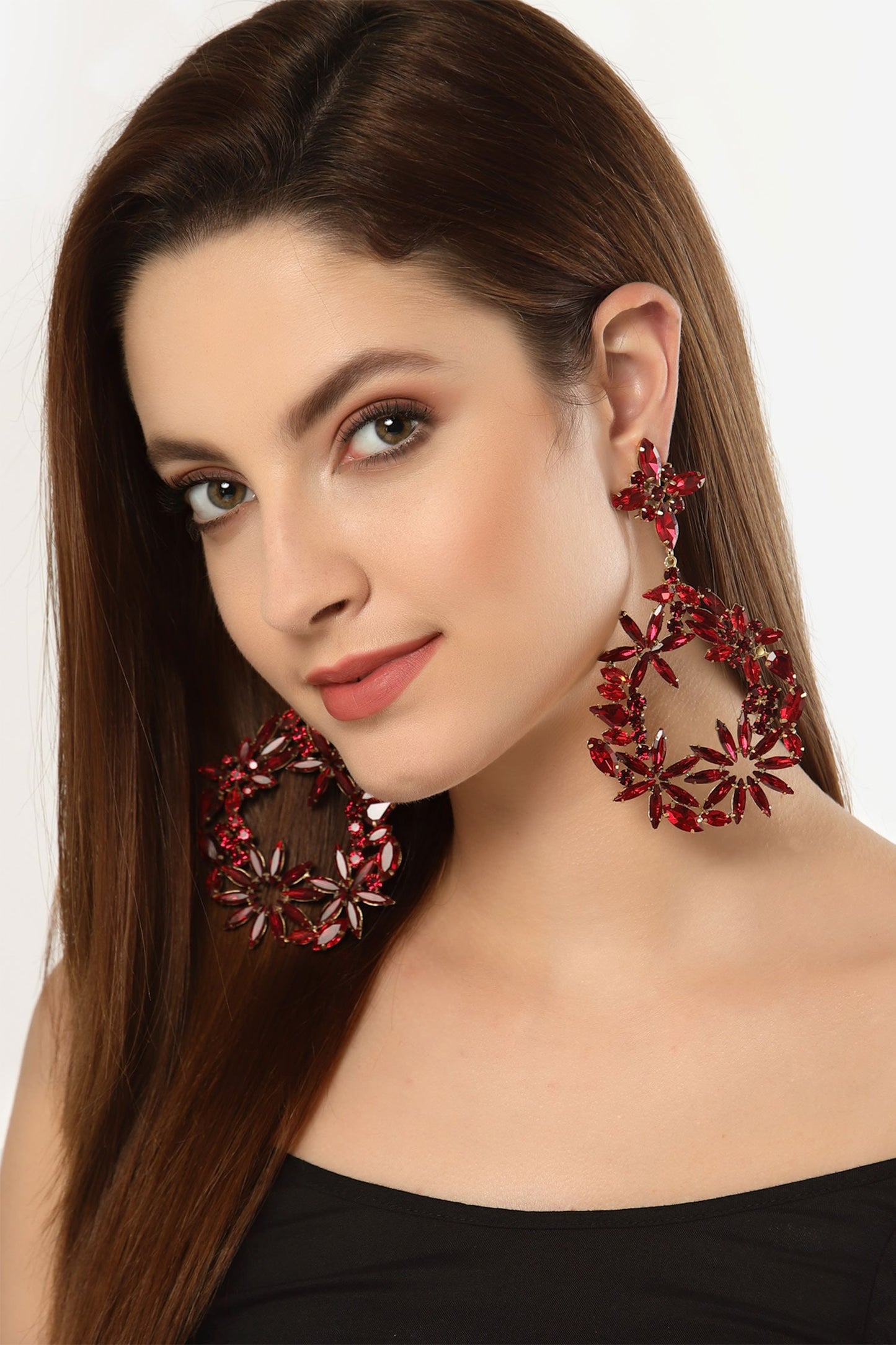 Amber Bloom Crystal Embellished Danglers 