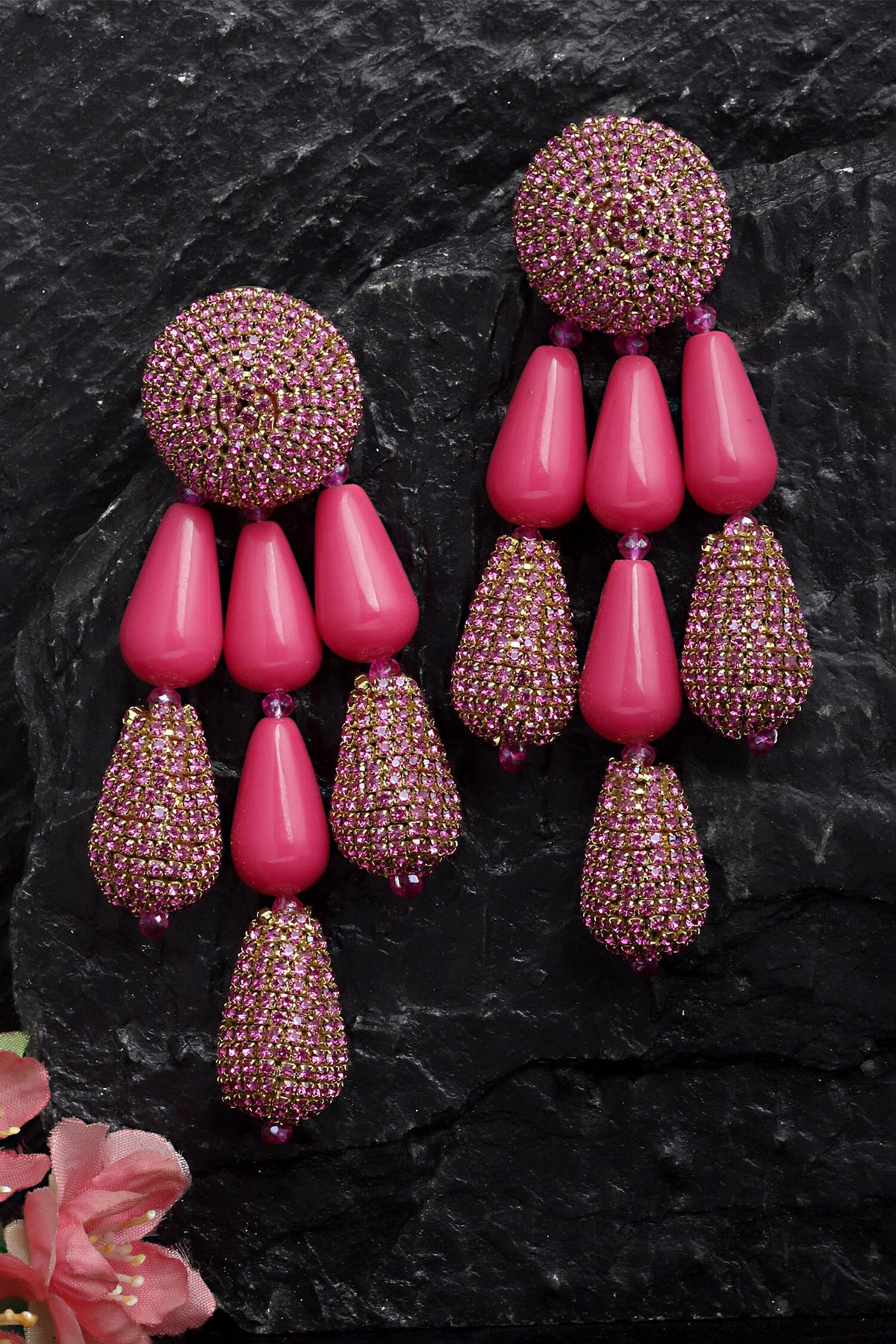 Resin Bead & Crystal Embellished Boho Danglers 