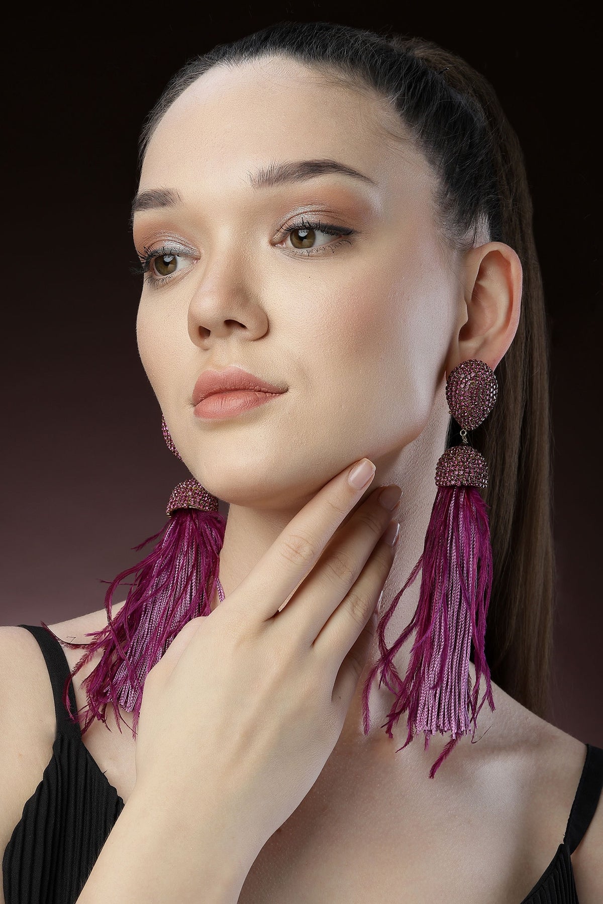 Ferna Dome Shaped Feather Danglers 