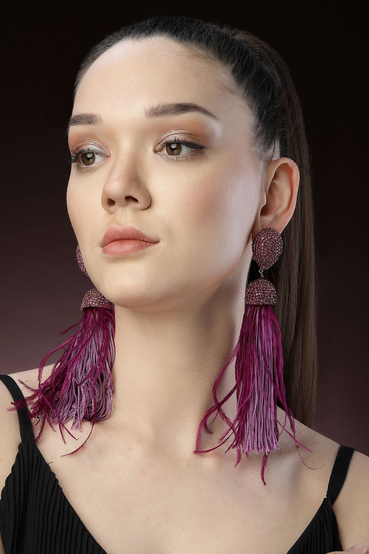 Ferna Dome Shaped Feather Danglers 
