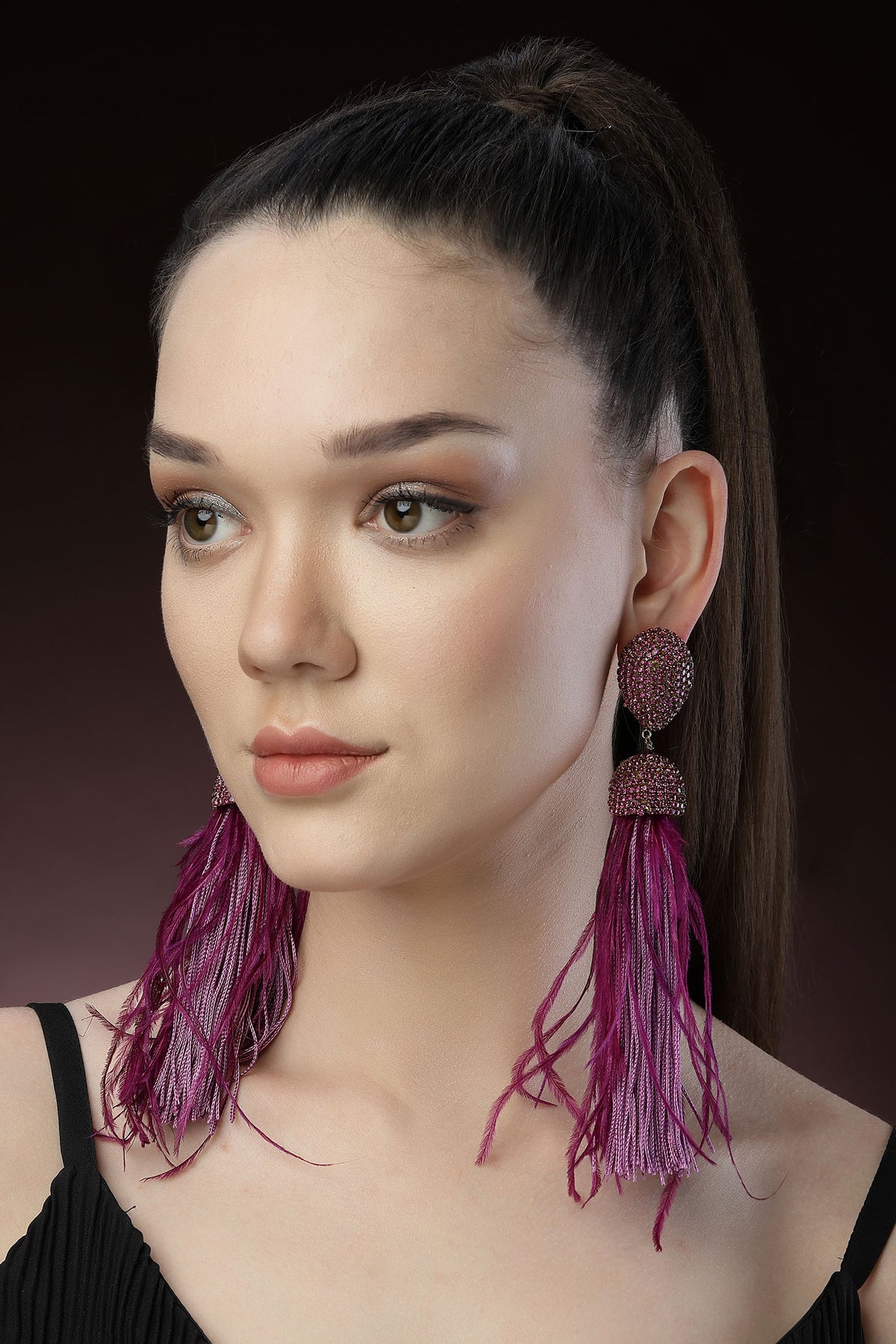 Ferna Dome Shaped Feather Danglers 