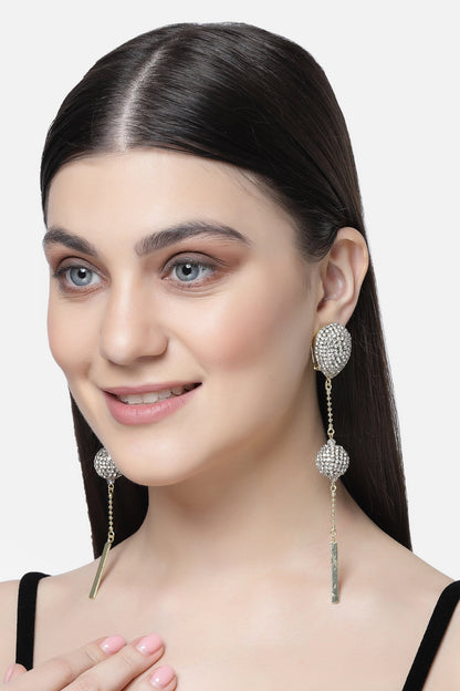 Long Drop Crystal Embellished Earrings 