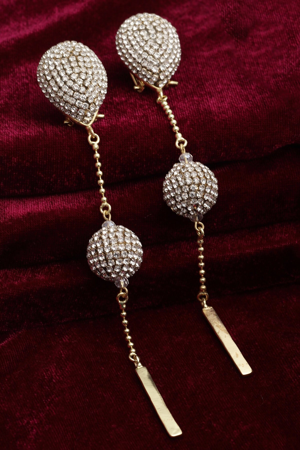 Long Drop Crystal Embellished Earrings 