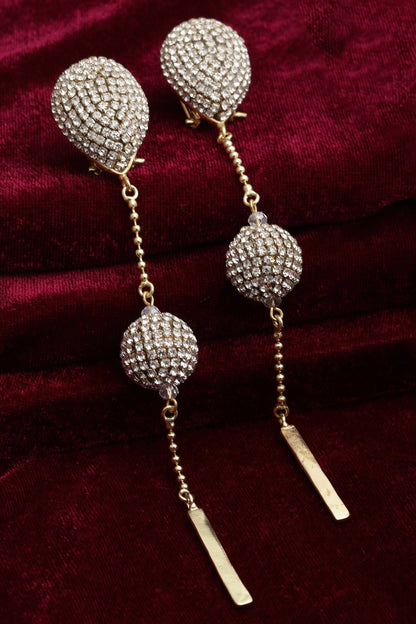 Long Drop Crystal Embellished Earrings 