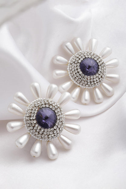 Sunshine Amethyst Pearl Stud Earrings 
