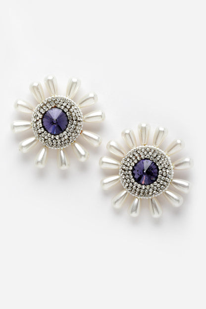 Sunshine Amethyst Pearl Stud Earrings 