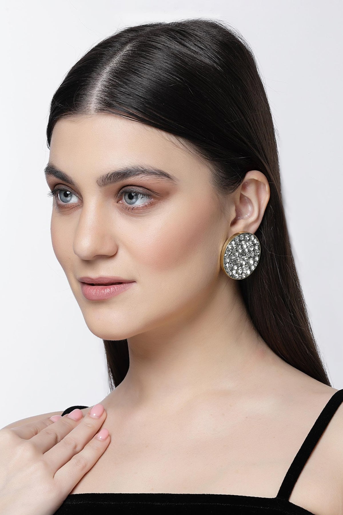 Crystal Embellished Button Studs 