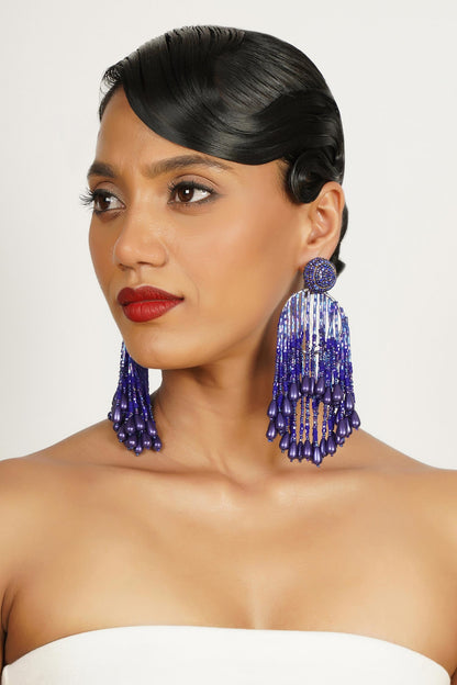 Bead Crystal Studded Tassel Earrings 