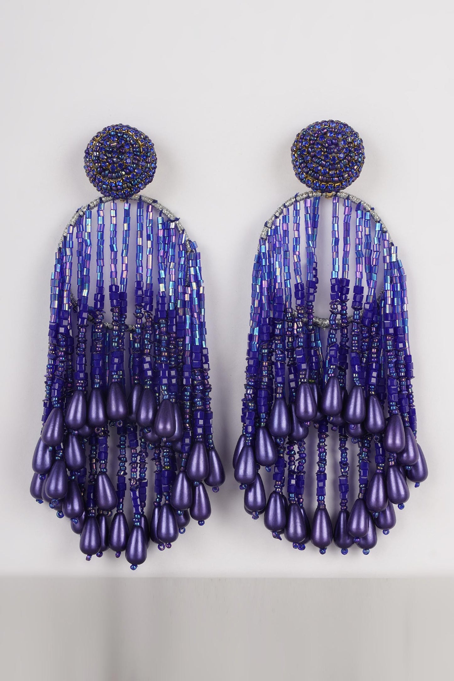 Bead Crystal Studded Tassel Earrings 