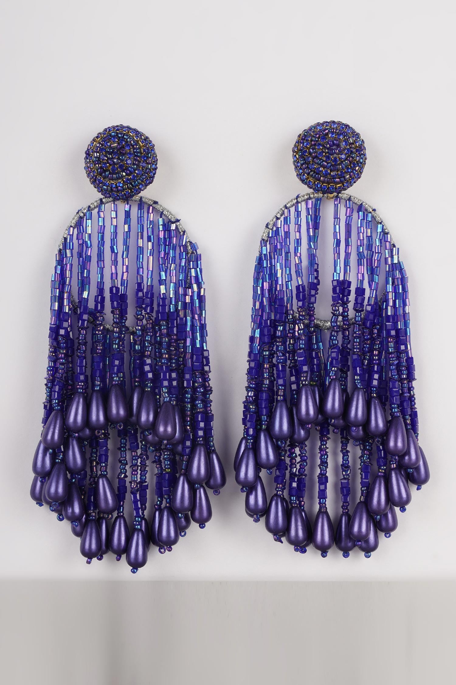Bead Crystal Studded Tassel Earrings 