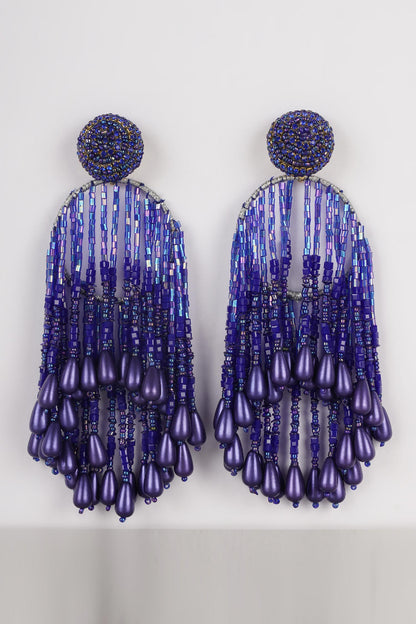 Bead Crystal Studded Tassel Earrings 