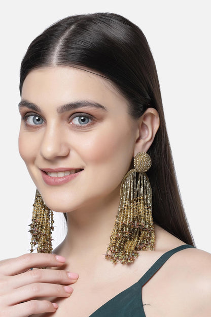 Crystal Studded Bead Tassel Earrings 