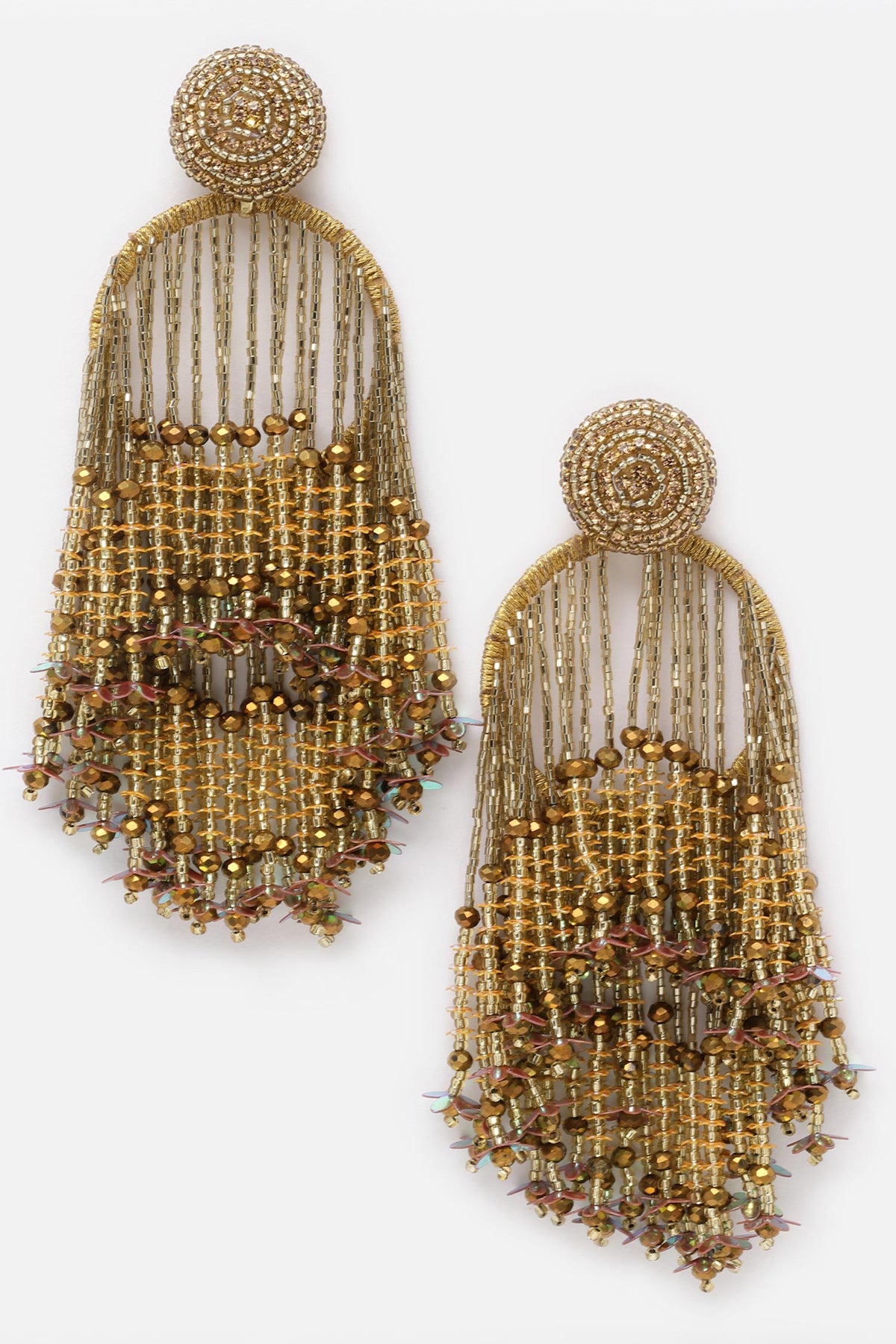 Crystal Studded Bead Tassel Earrings 
