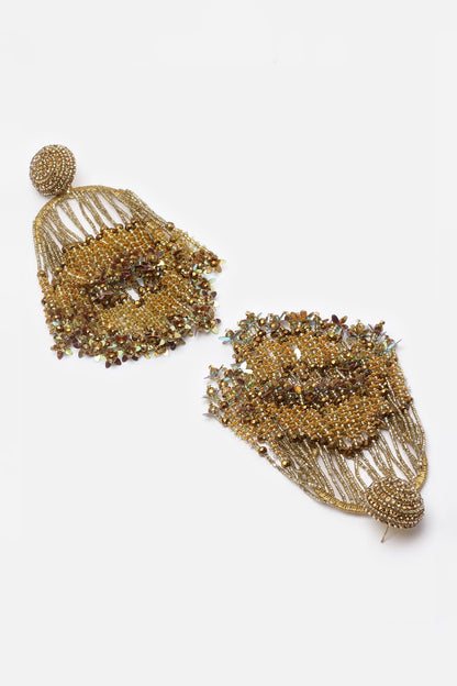 Crystal Studded Bead Tassel Earrings 