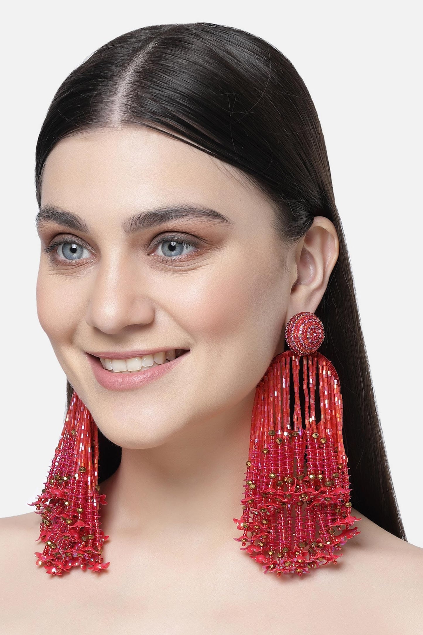 Crystal Studded Tassel Earrings 