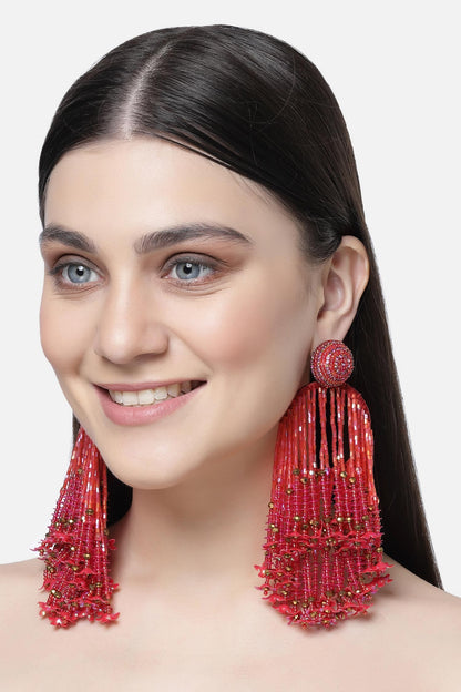 Crystal Studded Tassel Earrings 