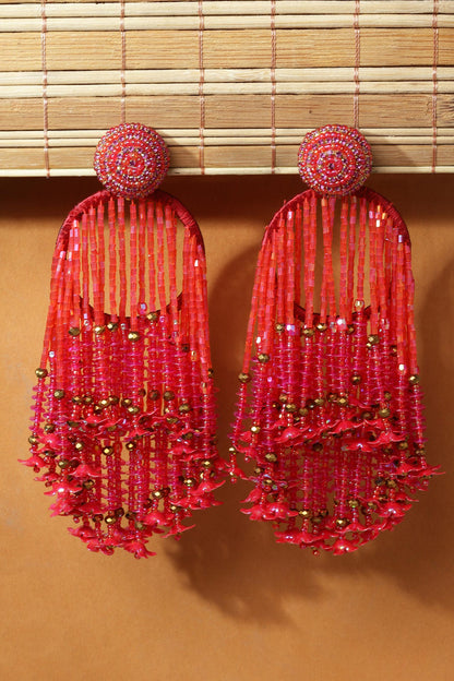Crystal Studded Tassel Earrings 