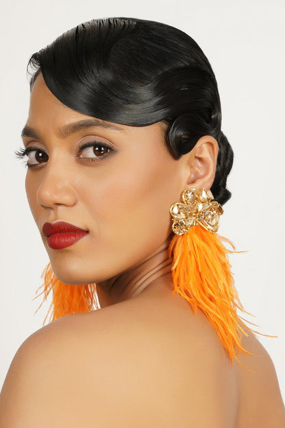 Crystal Studded Feather Earrings 