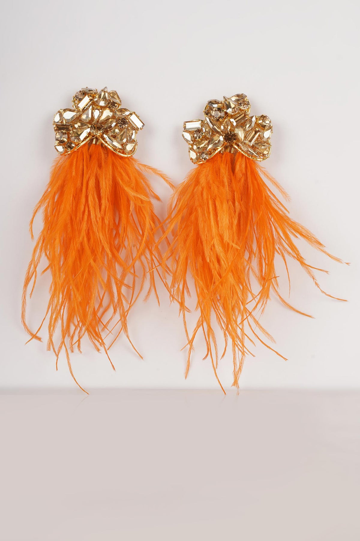 Crystal Studded Feather Earrings 