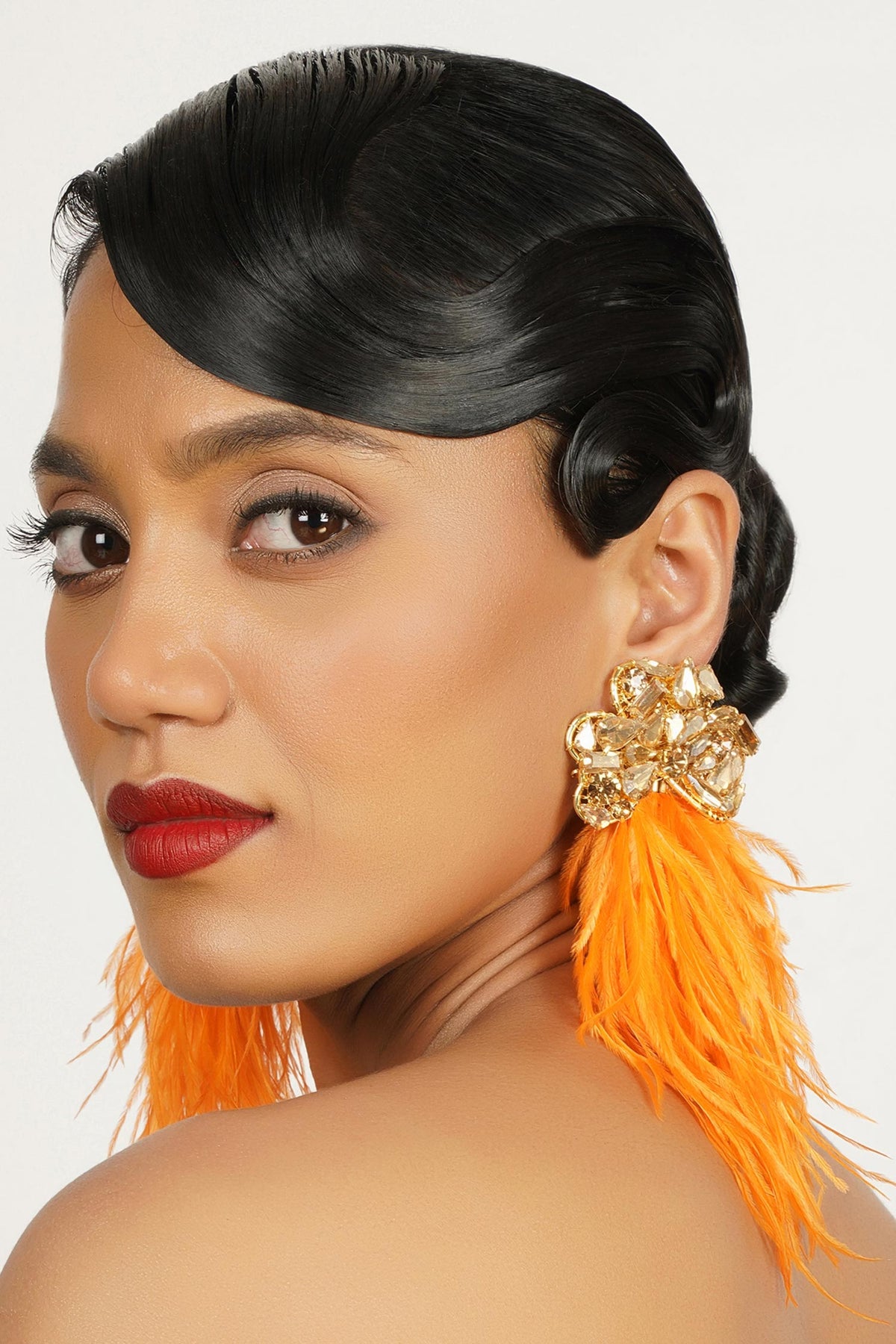 Crystal Studded Feather Earrings 