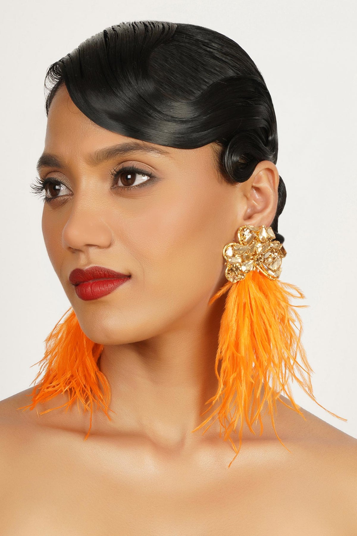 Crystal Studded Feather Earrings 