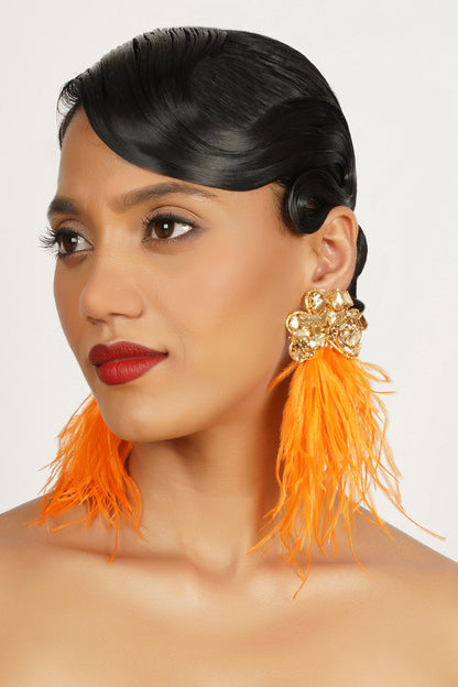 Crystal Studded Feather Earrings 