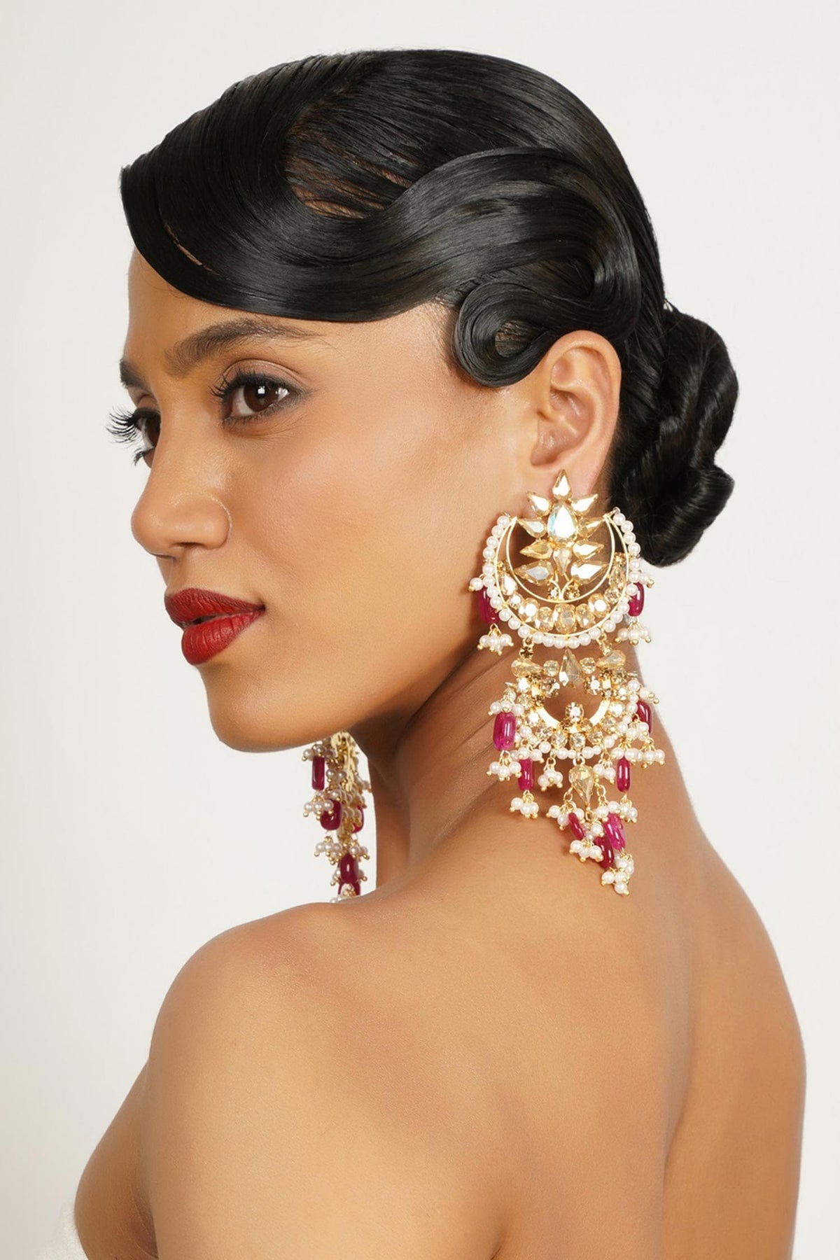 Crystal Embellished Bead Tassel Chandbali 
