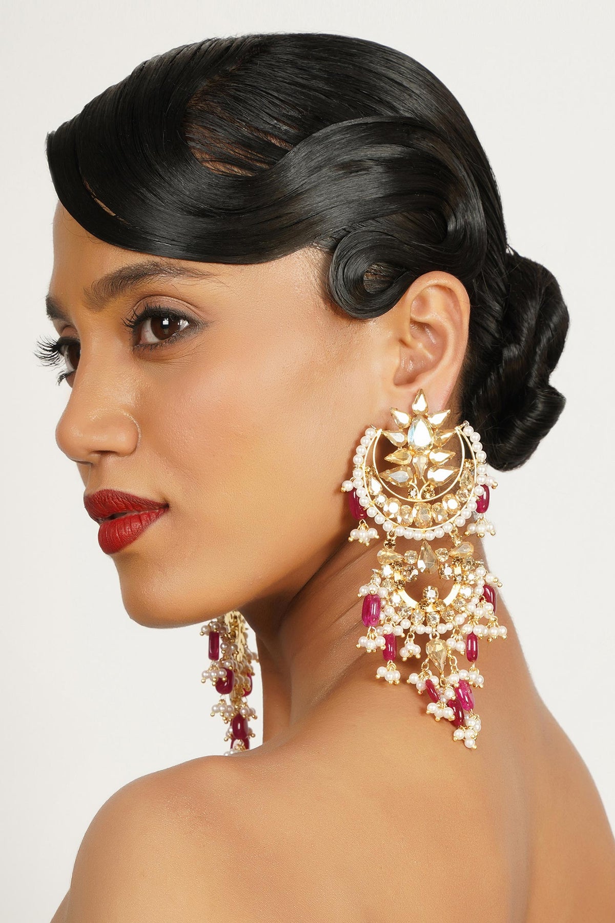 Crystal Embellished Bead Tassel Chandbali 